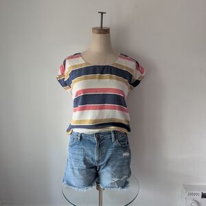 Boden Pink and Blue Cap Sleeve Boxy Tee